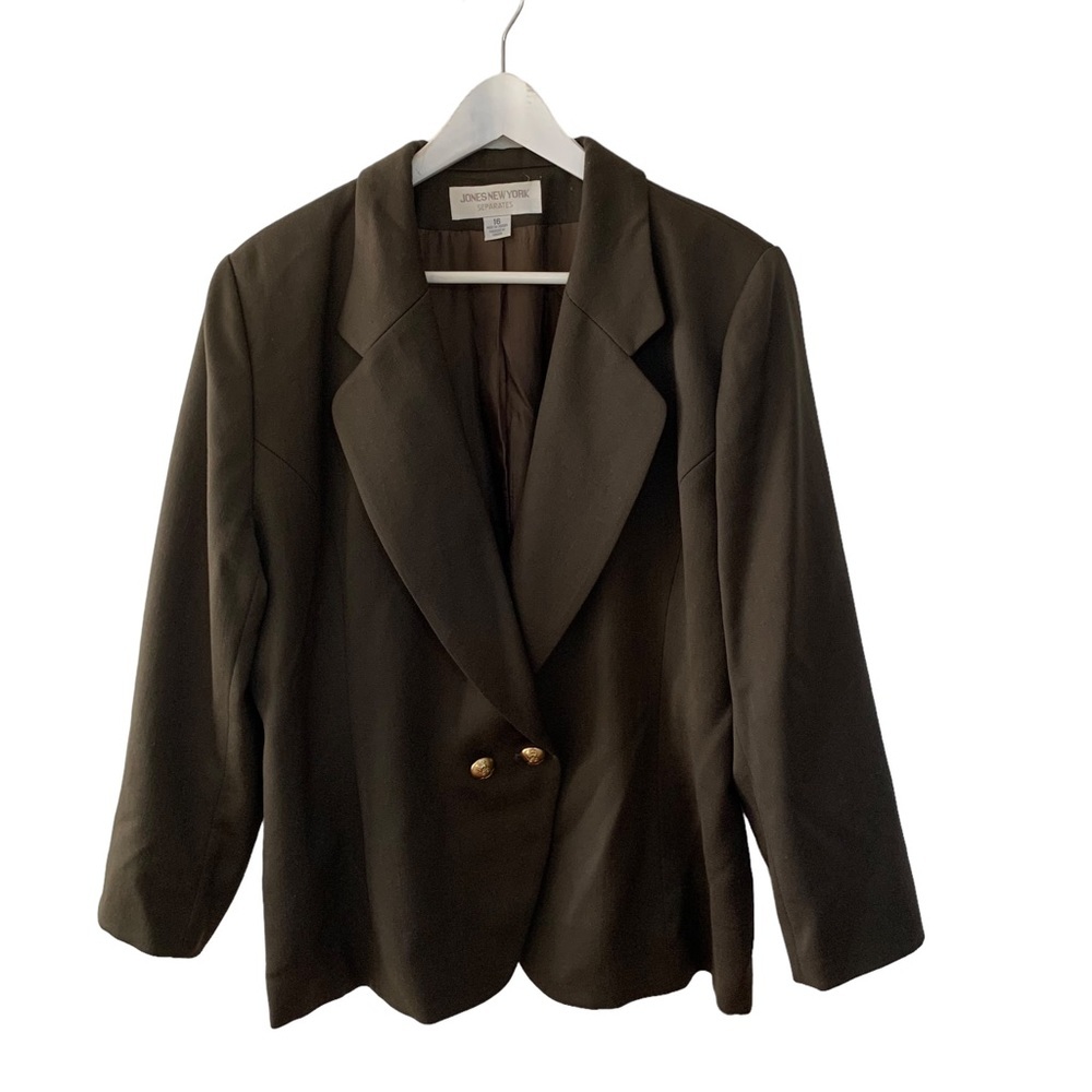Vintage Jones New York 100% Wool Olive Green Double Breasted Blazer Sz 16